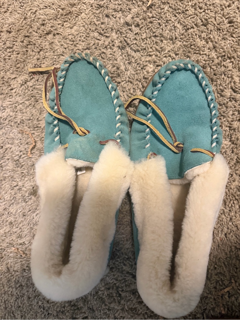 Cozy Teal Suede Shearling-Lined Women's Moccasin Slippers